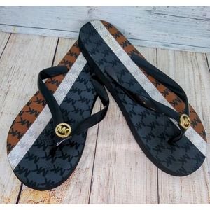 Michael Kors Jet Set PVC MK Flip Flop, Black/Brown Size 11 Women's